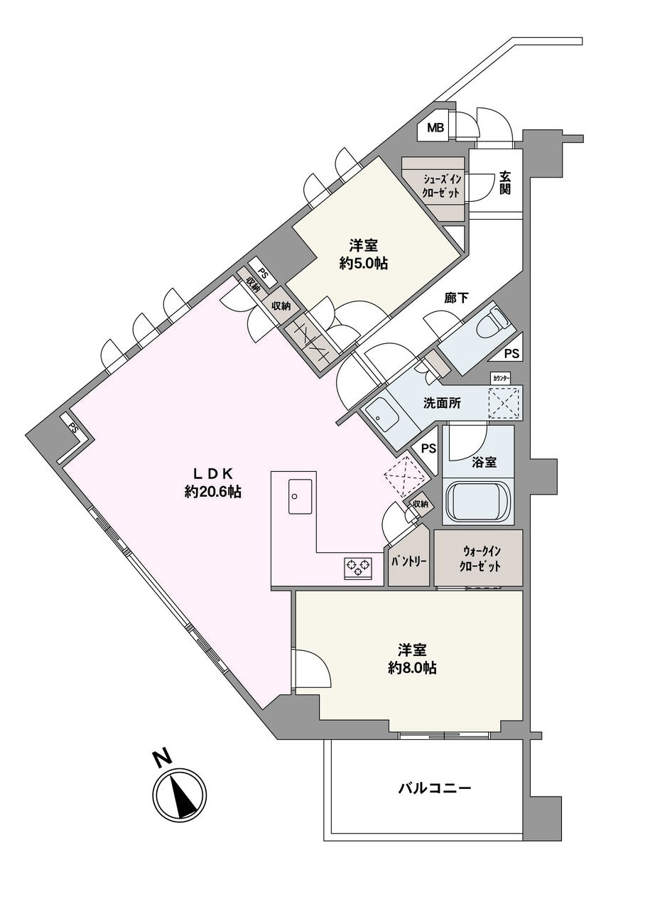 暖かな陽光が差し込みやすい南・西・北の3方向角住戸です。パントリーやSICをはじめ全居室に収納が備わっており、居住空間を広く使うことが可能です。