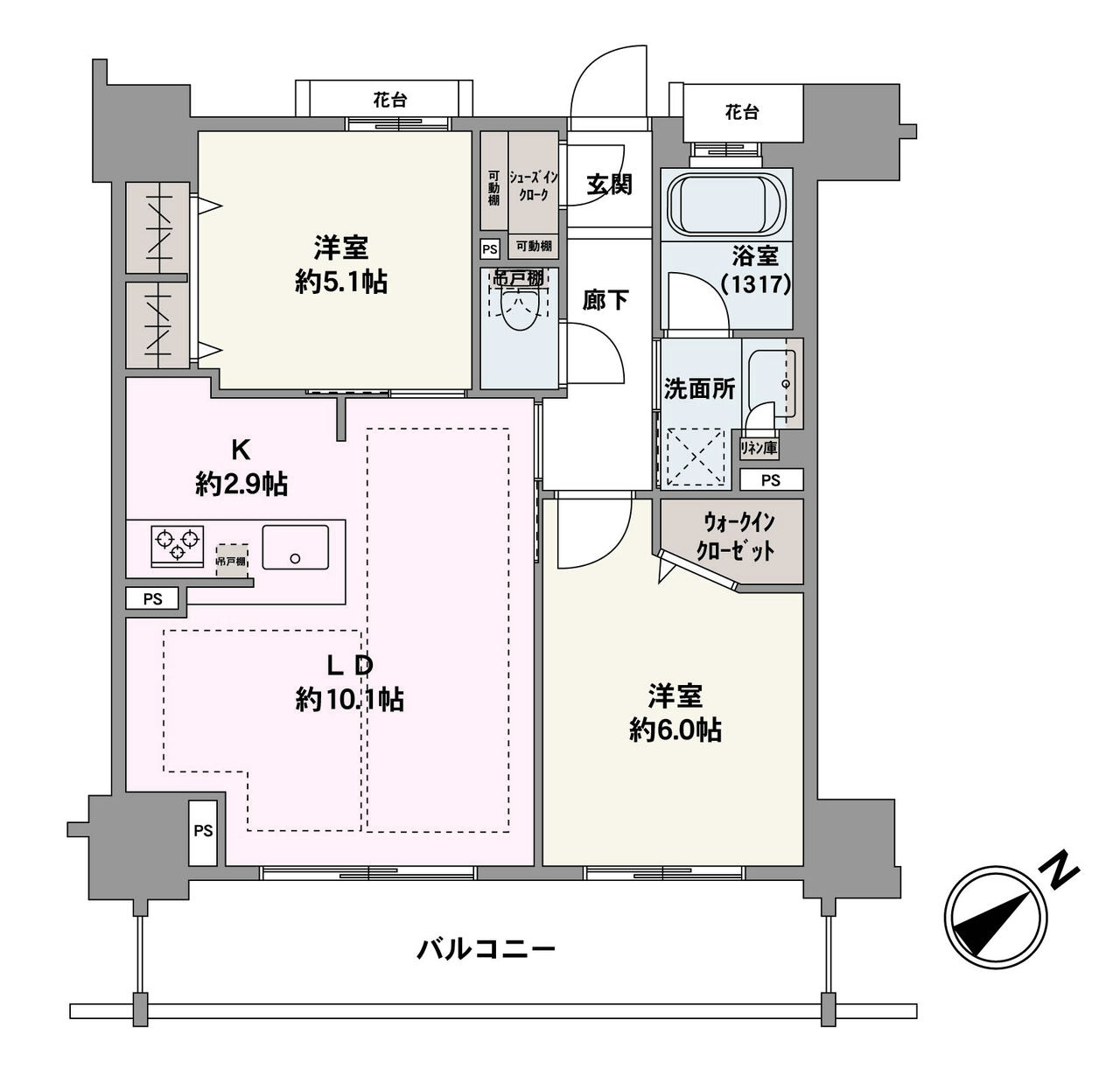 収納豊富な2LDK