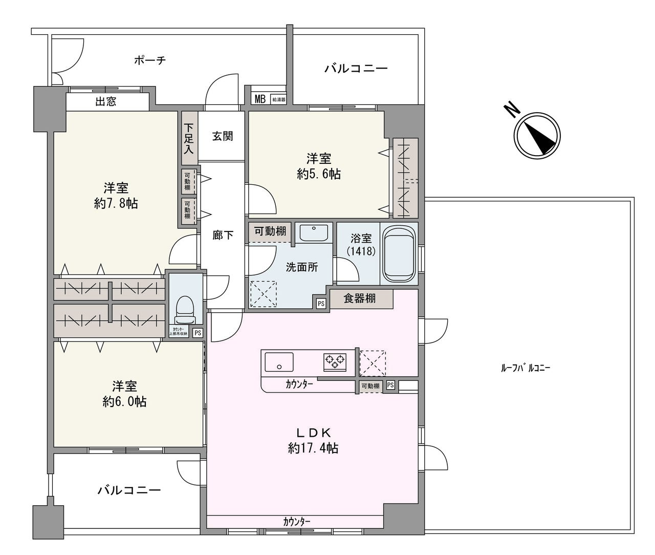 各洋室は、プライベートタイムをゆったりとお寛ぎいただける、独立した居室です。玄関に専用ポーチがあり、防犯面に配慮されています。