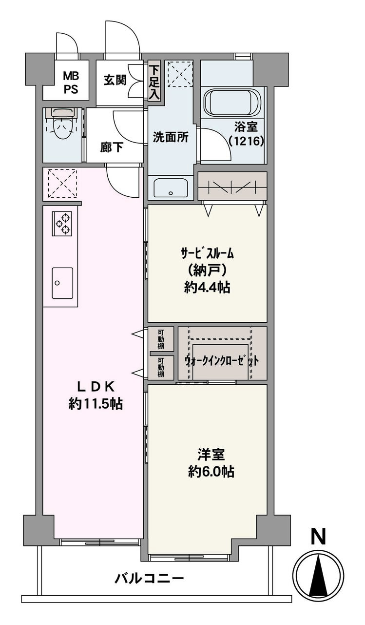 各所に収納を備えた1LDK＋S。南向き最上階のお部屋です。