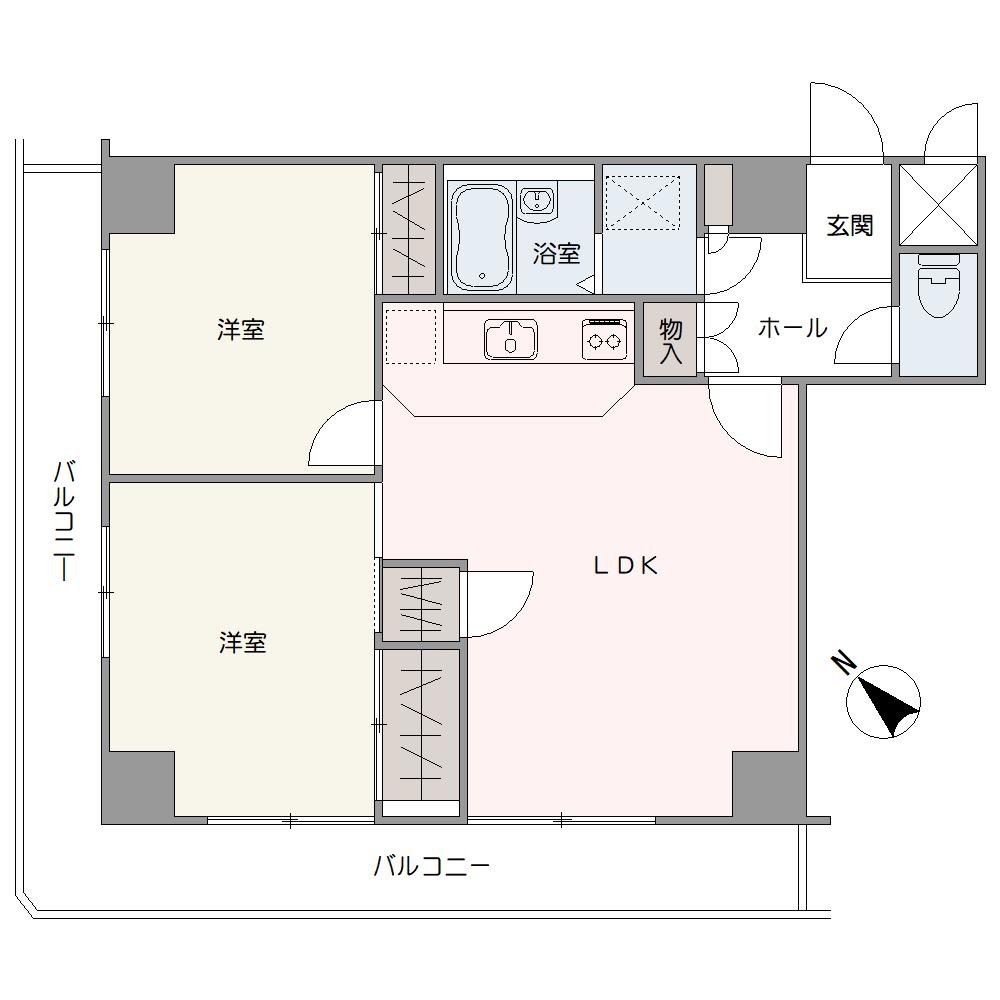 角部屋につき、風通しの良い2LDK。