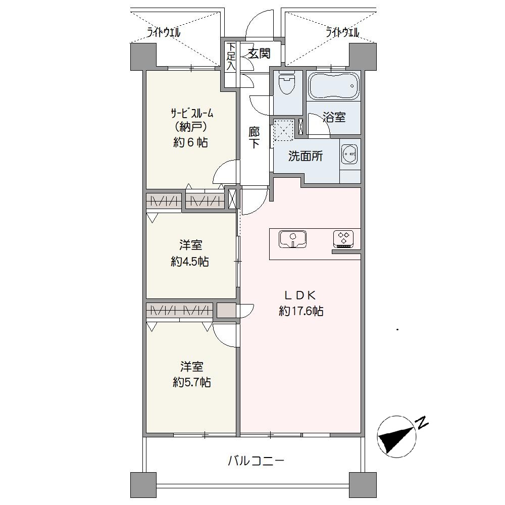南東向きの各居室に収納を備えた2SLDK。