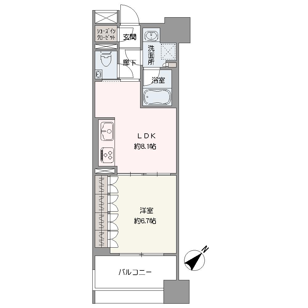 南東向きのバルコニーが備わった1LDK住戸です。LDKと洋室は引き戸を介して隣接しており、合わせて14帖超の続き間としても利用可能。機能的な設備付きなのも魅力です。