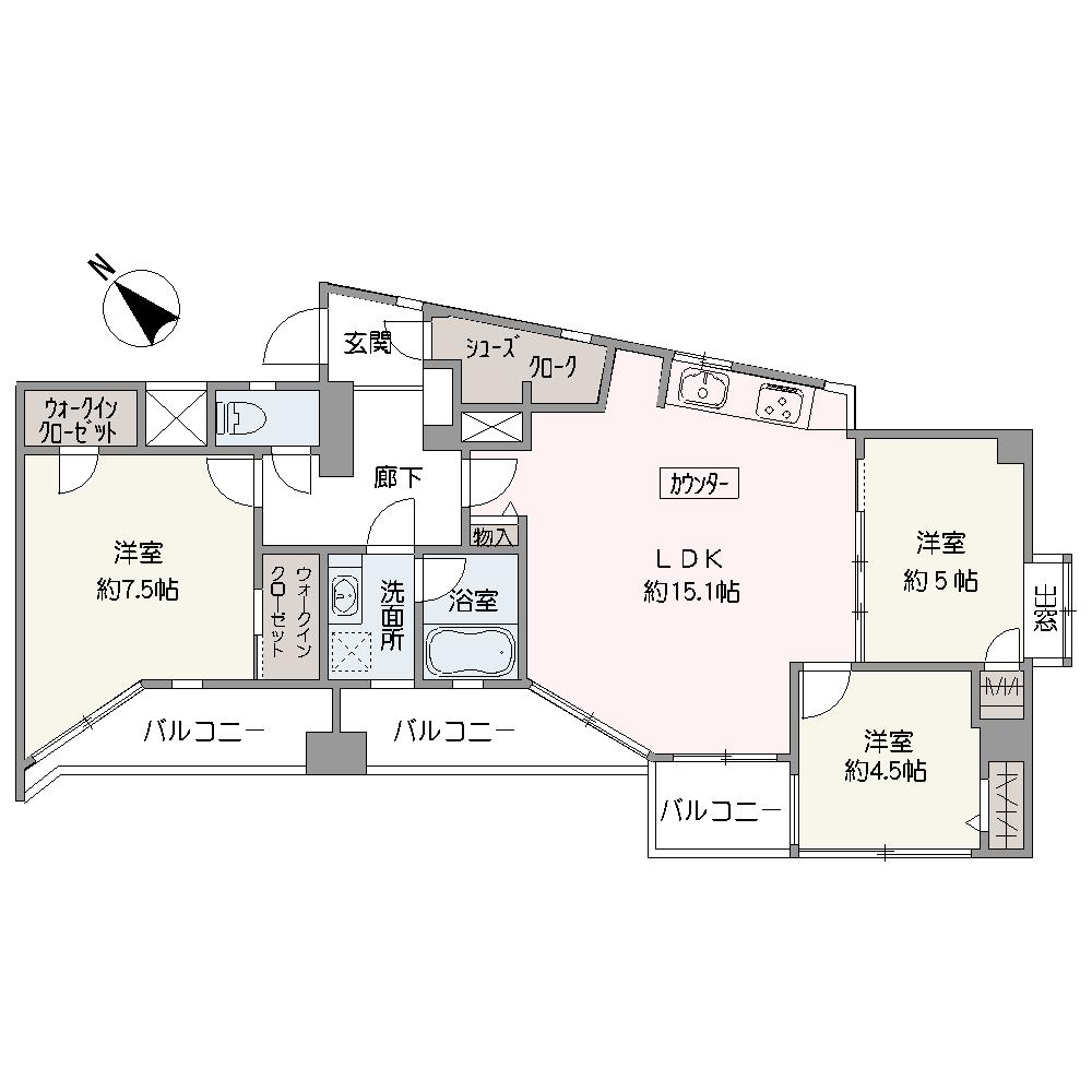 10階3方角部屋。3面採光につき、陽当り・通風・眺望良好です。シューズクロークや2つのWICなど、収納が豊富に備わっており、住空間を広くお使いいただけます。