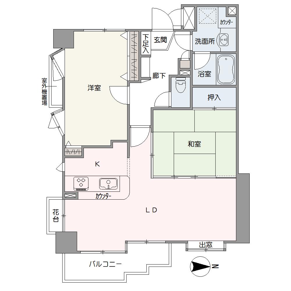 LDKは隣接する和室との一体利用が可能です。キッチンはコミュニケーションが捗る対面式。玄関近くに洗面所があり、帰宅後の手洗いがスムーズです。