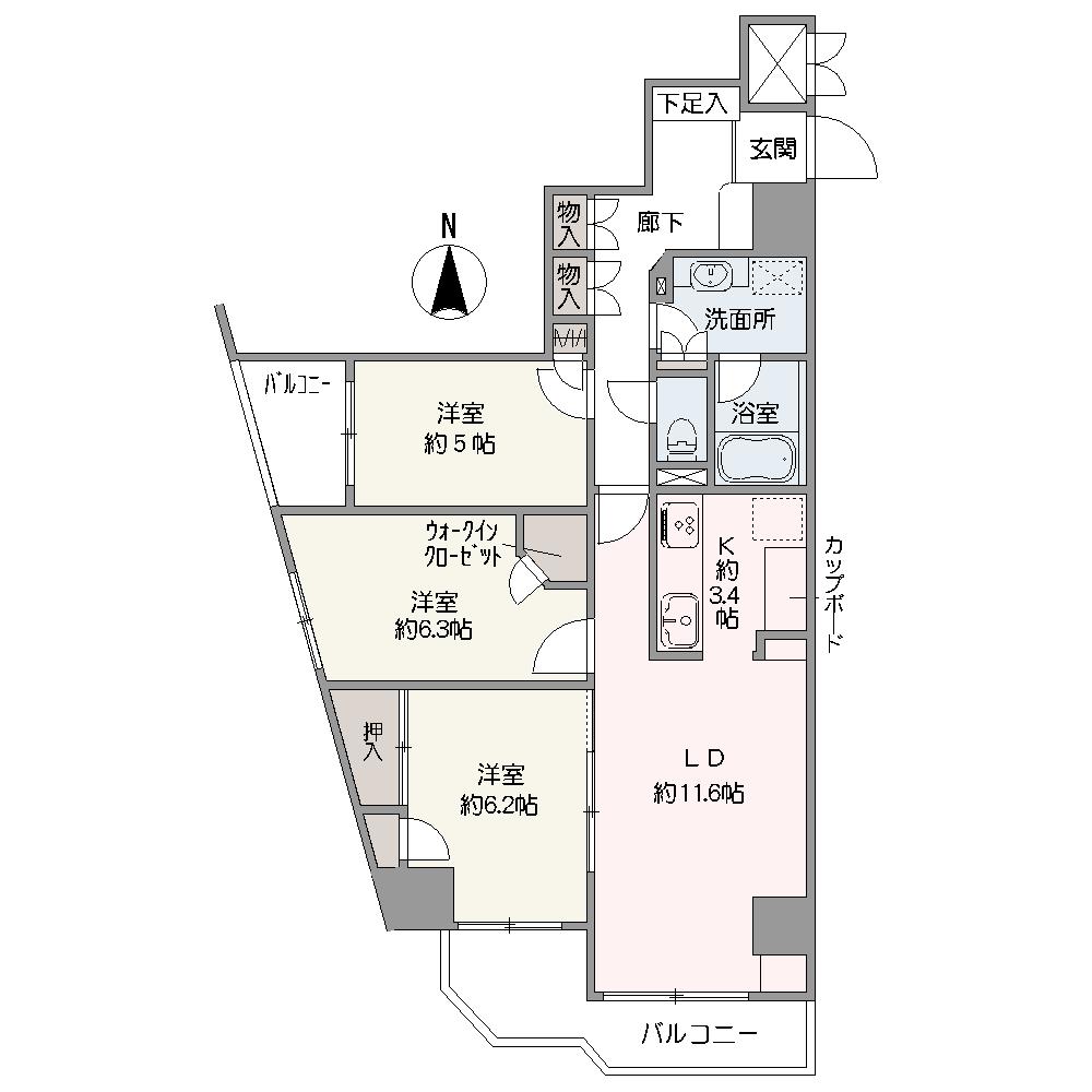 南向きLDKに洋室2部屋が隣接した、ご家族とコミュニケーションが取りやすい住まい。開放感があり、心地よい風を室内に取り込む2面バルコニーです。