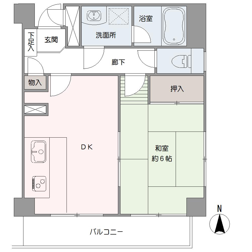 南向きバルコニーが備わった、気持ちの良い風が通り抜ける角住戸。DKと和室は引き戸を介して隣接し、シーンに応じて続き間としての利用も可能です。トイレに窓があります。