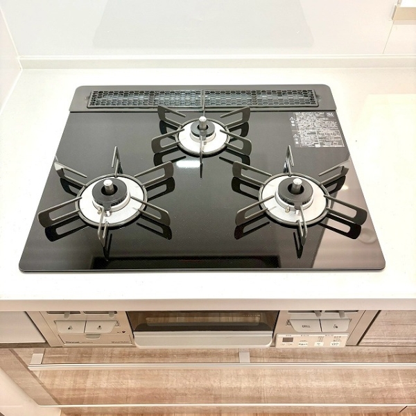 3口ガスコンロ、グリル付き