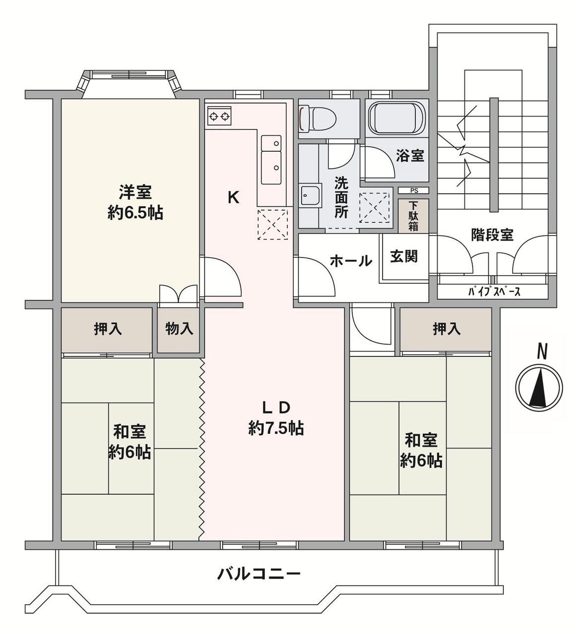全居室に採光が確保され、自然な明るさが広がる住まい。料理に集中しやすい壁付けタイプのキッチンが採用されています。各洋室・和室に収納があり、住空間を広く使える間取りです。