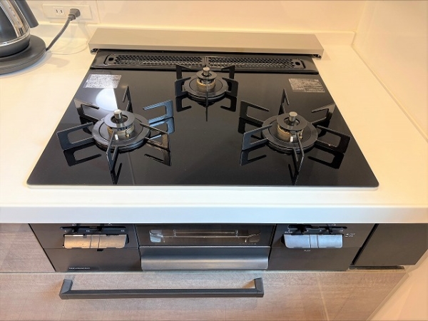 3口ガスコンロ、グリル付き