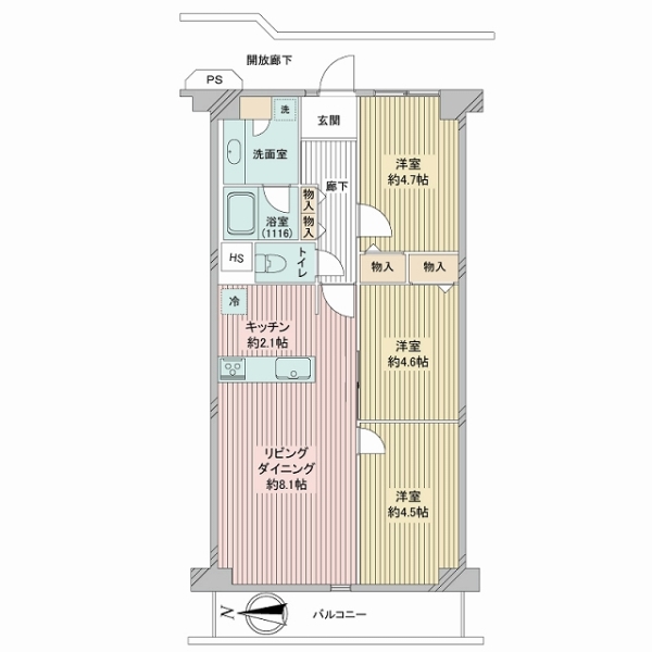 専有面積「61.90㎡」3LDKの間取りプラン