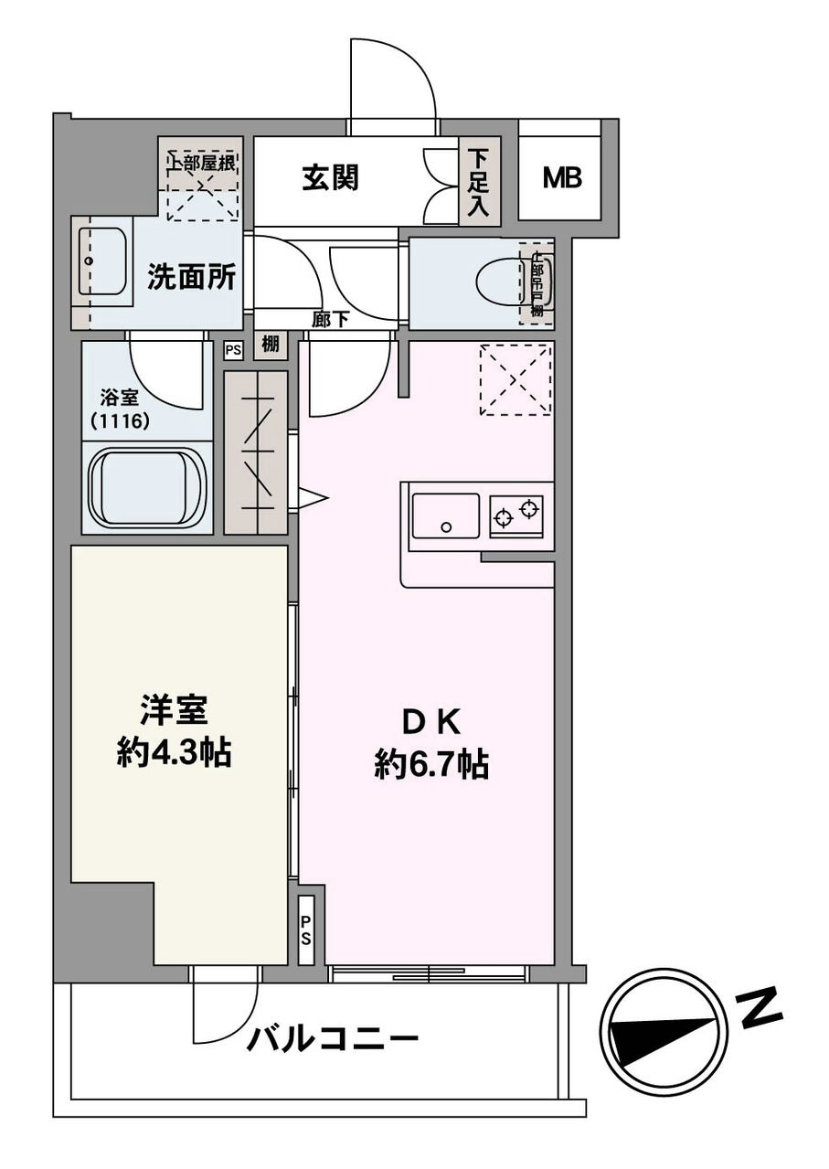 食事スペースと寝室を分けて使うことができる1DKの間取り。洋室とDKは、家具を自由にレイアウトしやすい空間のため、お好きなお部屋づくりが楽しめそうです。