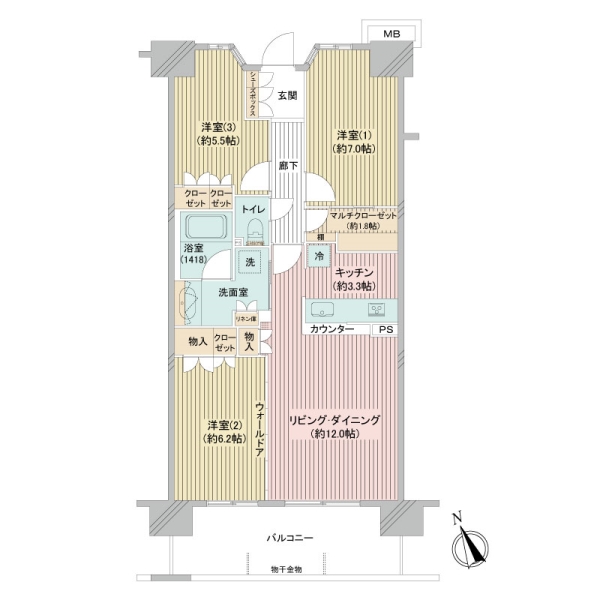 収納が充実し、使い勝手の良い間取です