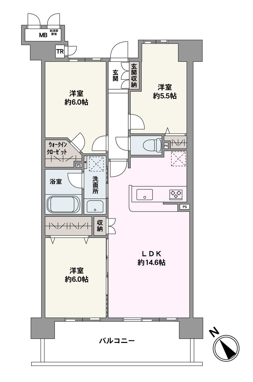 全居室フローリング＋収納スペース付き！住空間を有効活用できる住まいです。水廻りが集約されており、家事動線に配慮されています。