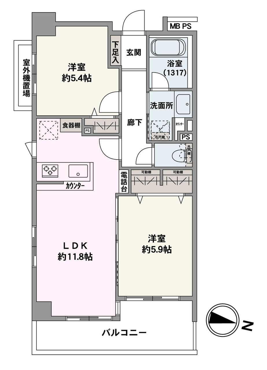 開放的な南東の角部屋に位置しています。LDKは3方向に窓があるため明るく、風が通り抜ける空間です。キッチンは対面式なので、調理をしながらご家族とのコミュニケーションが取りやすい設計です。