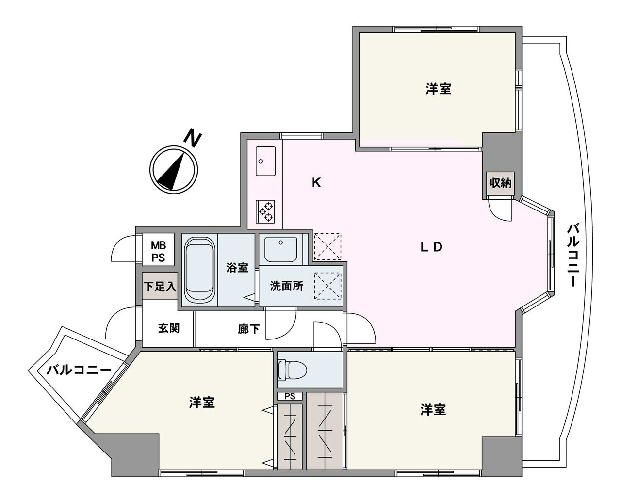 開放的な2面バルコニー付きの住まい。全居室2面採光なので、明るく換気がしやすいのも魅力です。2025年10月リフォーム済みのきれいな住戸で、新生活をスタートできます。