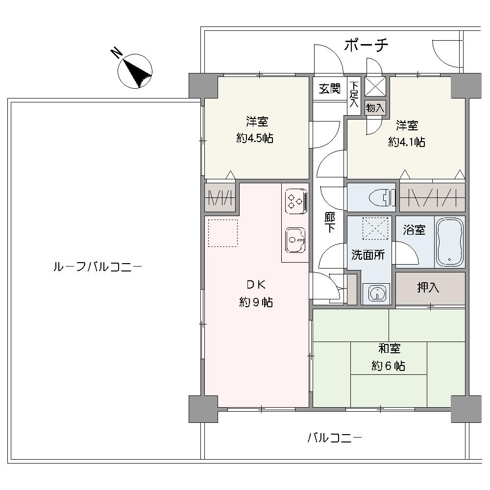 大型ルーフバルコニーのついた角住戸ですので日当たり・風通し良好なお住まいです。プライベート性の高い専用ポーチがあります。