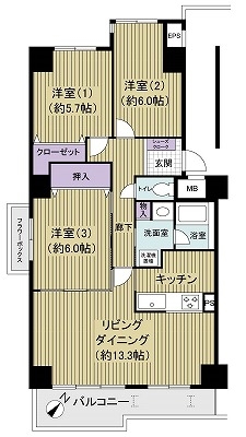 3LDK、76.86㎡、2階、南東向き