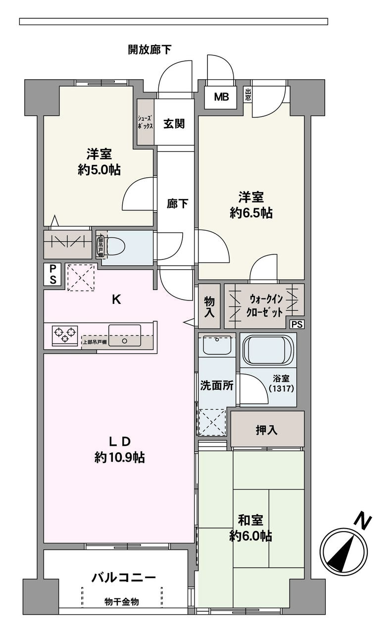 通風良好な南東向きバルコニーを設けた、3LDKの住まい。全居室収納付きなので、居住スペースをすっきりと保つことができます。