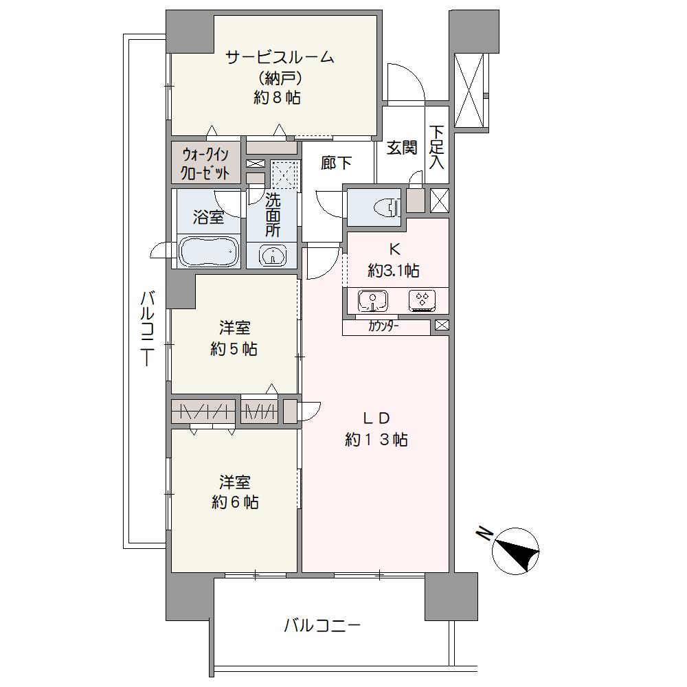 南西・北西の角部屋で、気持ち良い風が通り抜ける住まい。対面式キッチンはカウンター付きなので、食事の配膳がスムーズにできます。約8.0帖の納戸にはWIC付き。全居室に収納スペースが設けられています。