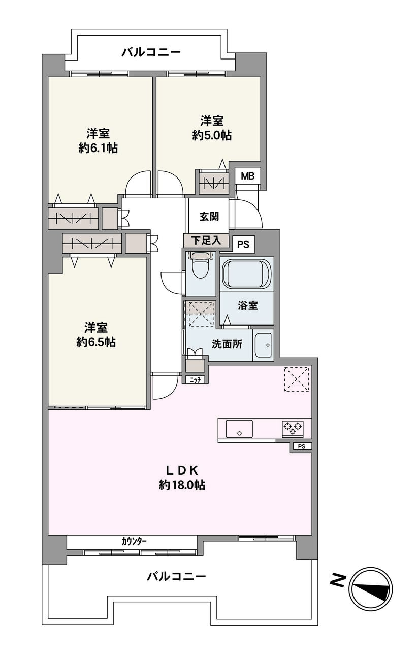 3LDK、価格3990万円、専有面積77.96㎡、バルコニー面積14.83㎡、15階建て12階部分につき、通風良好です