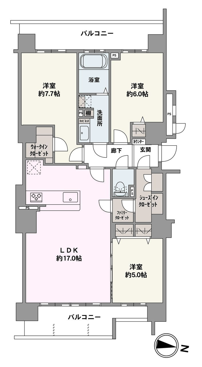 3LDK、価格4,390万円、専有面積82.14㎡、通風、採光良好です。
