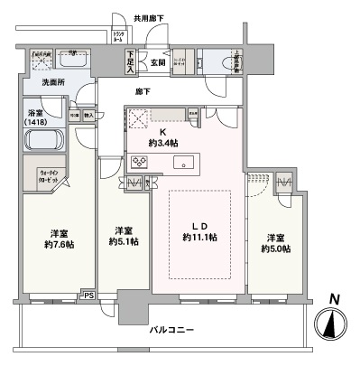 17階、専有面積77.11㎡の3LDK、全室南向きで陽当たり、眺望良好です！