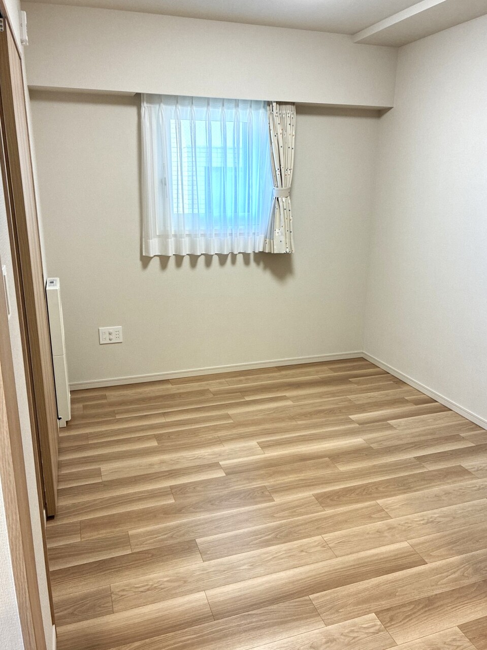 洗面所側の約5帖洋室。入口の扉は広く開きますので大きな家具や荷物も入れやすいお部屋です