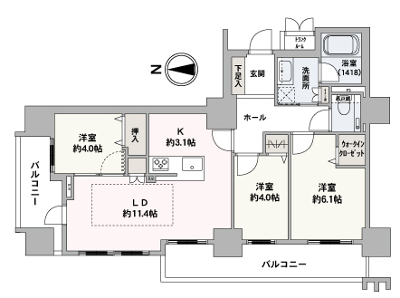 5階・北西角部屋・3LDK＋WIC・69.27㎡