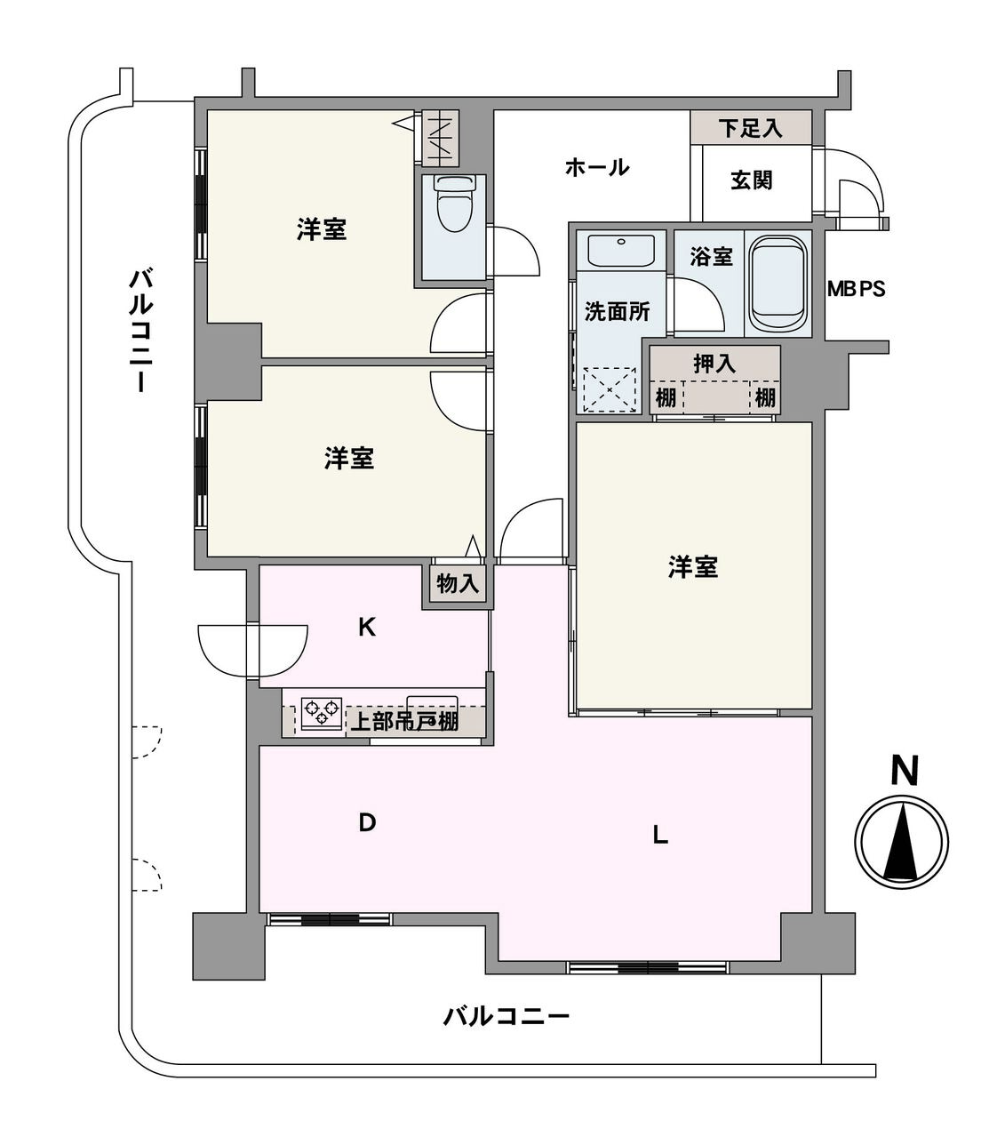 3LDK、価格2599万円、専有面積75.60㎡、バルコニー面積27.52㎡、通風・採光良好です。