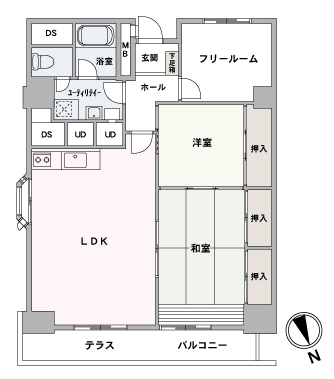 71.84㎡・3LDK・5階、和室はリビングと繋げて開放的な間取りに変更も可能です（有償）