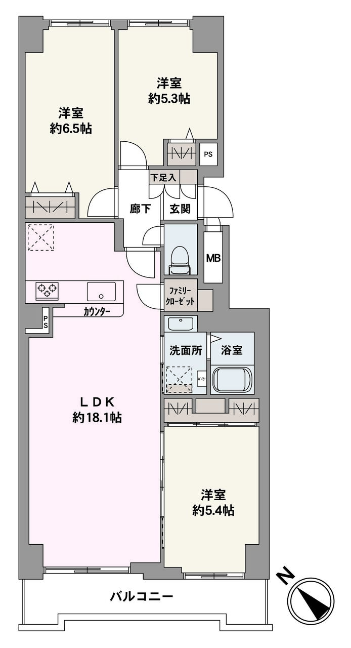 3LDK、価格3190万円、専有面積76.22㎡、バルコニー面積7.08㎡、通風・採光良好です。