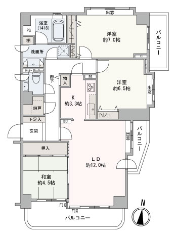眺望良好な9階、南・北・東の3方角部屋・80.82㎡の広々3LDKです