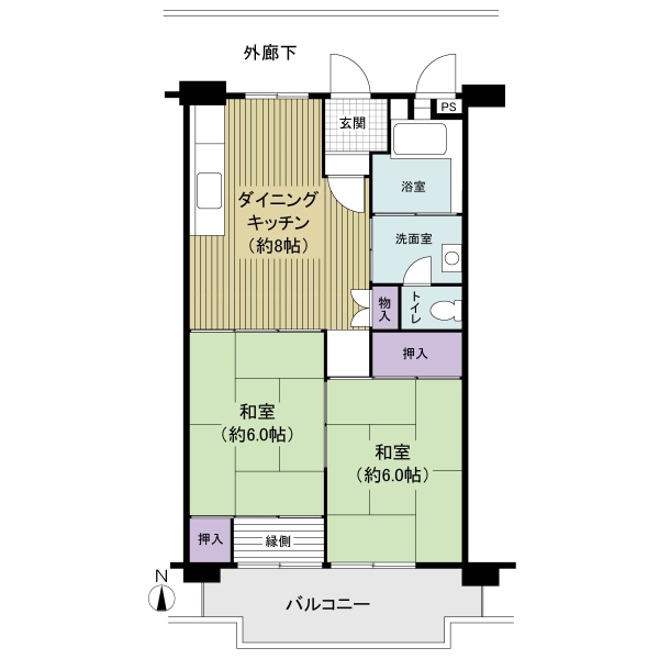 ■４９．１４㎡・２DKの間取り