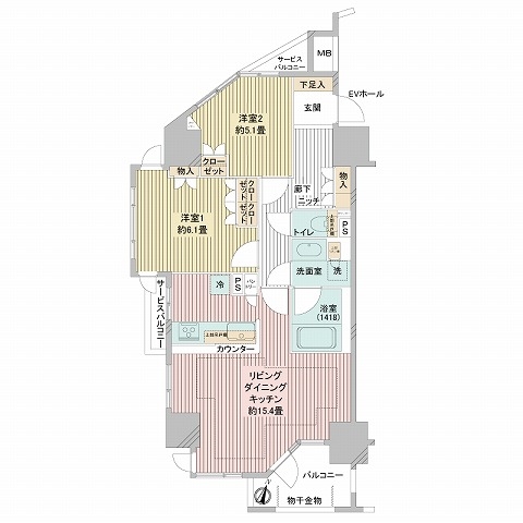 専有面積63.40㎡　間取り2LDK