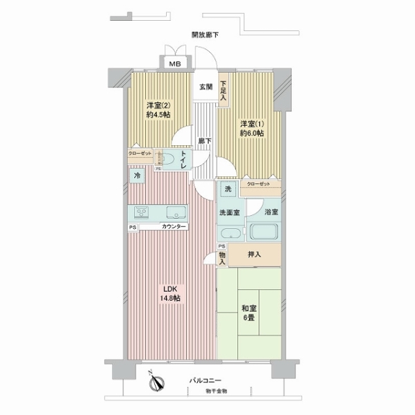 ３LDK・６４．８０㎡・南西向き住戸