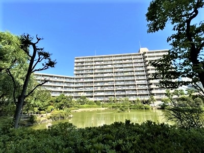 大きな池がある大規模マンション