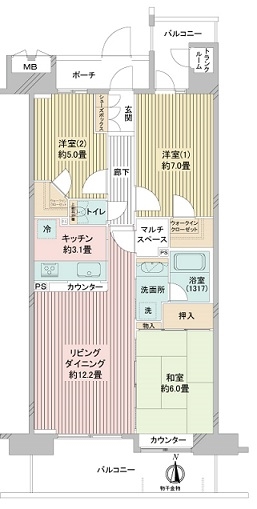 専有３ＬＤＫ、７２．８５平米、エレベーター停止階