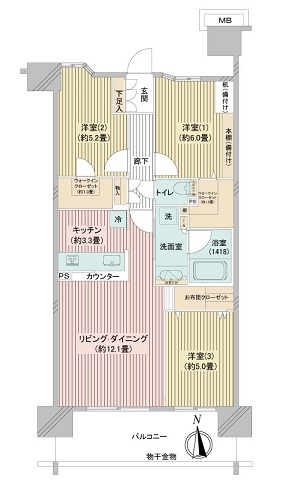 南向き、専有７１．６３平米、３ＬＤＫ