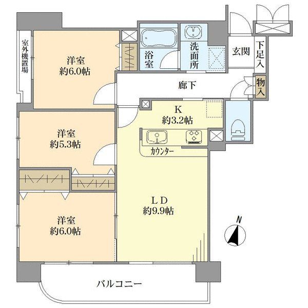 5階部分、南・西角住戸です