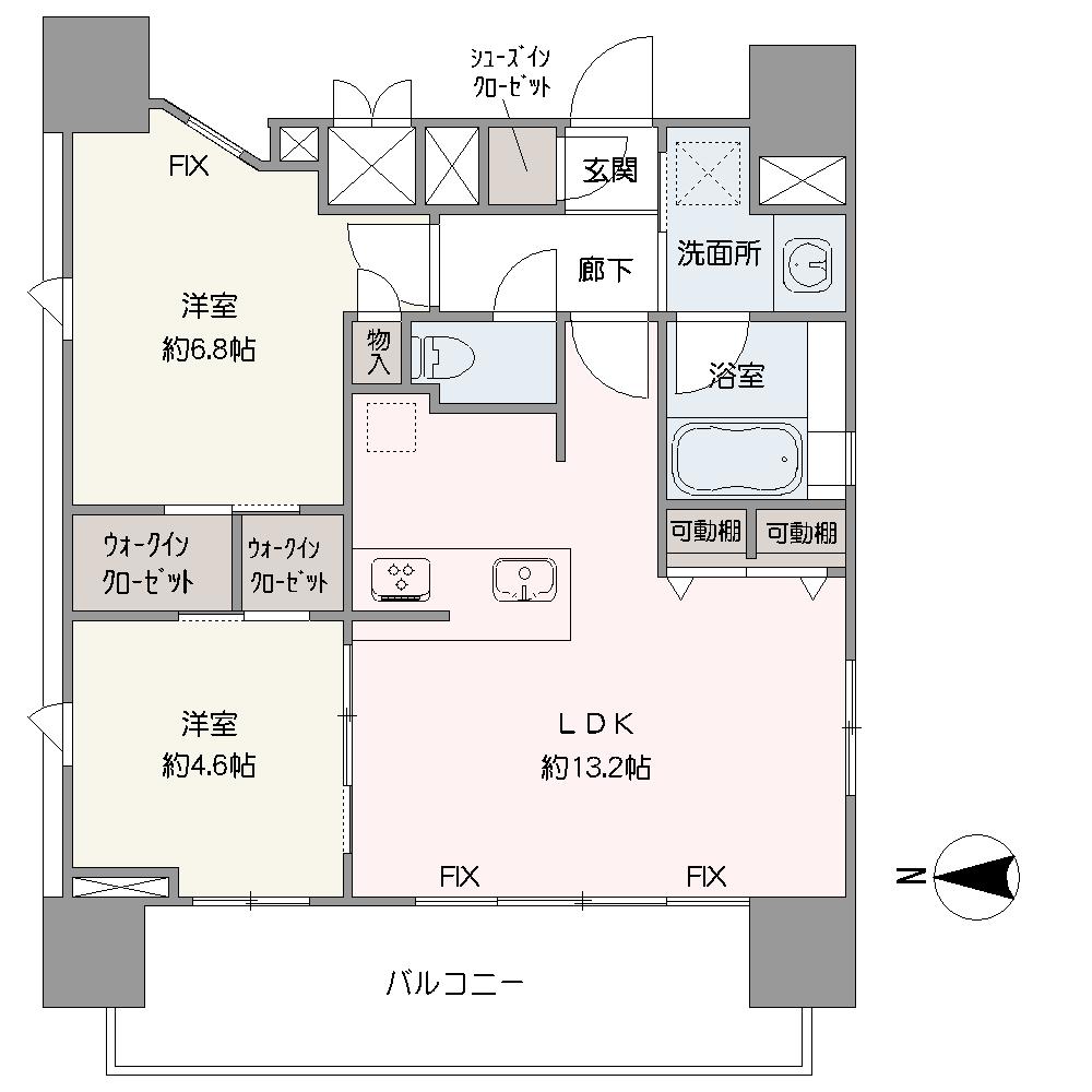 正午以降に明るい日差しが期待できる西向きのお部屋。LDKは洋室との一体利用で約17.8帖の空間にアレンジ可能。WICやSICが設置されています。