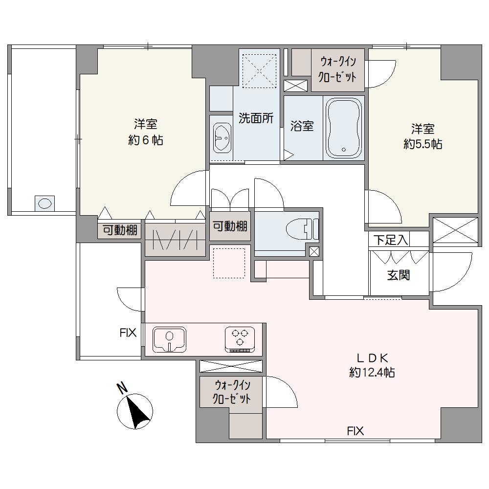 南西・北西角住戸につき、心地よい陽光と風が入り込みます。WICが2か所設けられるなど、全居室に収納が付いた住戸です。収納家具を最小限に抑え、住空間を広々と使うことができます。