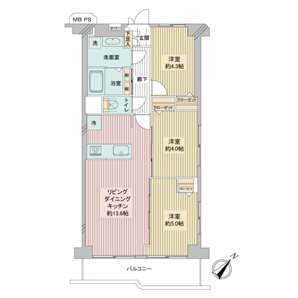 陽当たり・眺望良好な最上階・角部屋（南東・北東）3LDK住戸です。