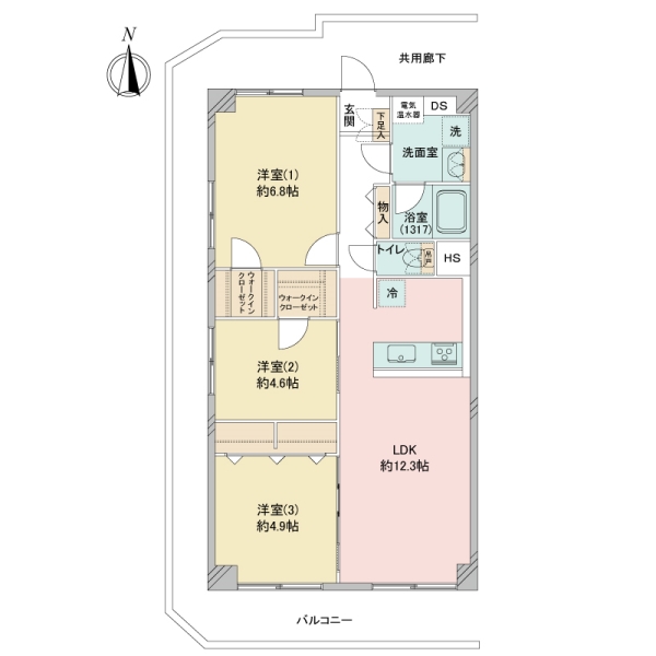 5階3方角部屋　南向き角住戸