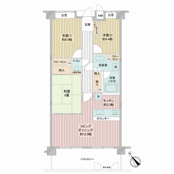 南西向き、陽当たりの良い3LDKです
