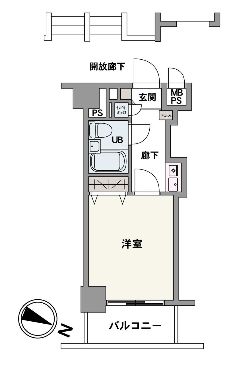 1人暮らしの方におすすめの1K住戸。キッチンとプライベートスペースは扉でゾーニングされ、落ち着いて過ごせる設計です。洋室には便利な収納スペースが設けられており、住空間をすっきりと保てます。