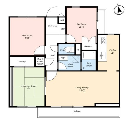 3階部分、南西向きのバルコニー付き「3LDK」の住まい。独立キッチンが採用されています。2025年8月に内装リフォーム済みです。