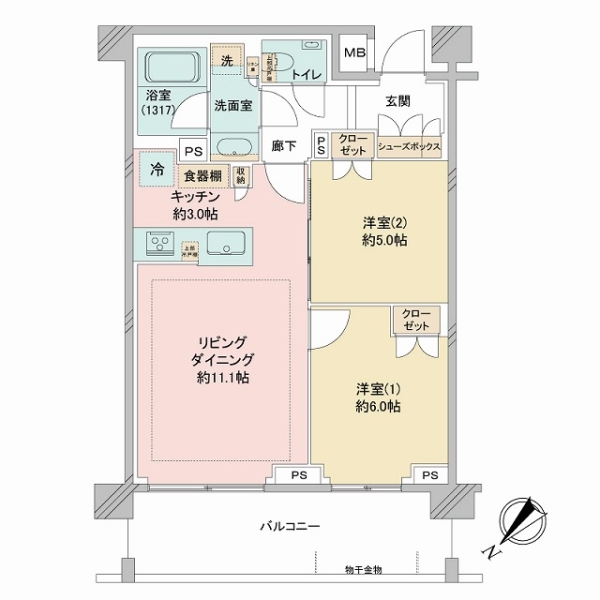 LDには床暖房完備！2LDKのお部屋