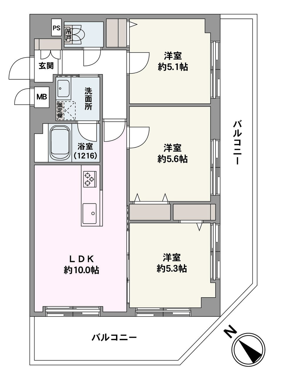 全洋室に収納が備えられており、居住空間を広く使うことが可能です。ご家族で長い時間を過ごすLDKは、南西側の窓から明るい光が差し込みます。