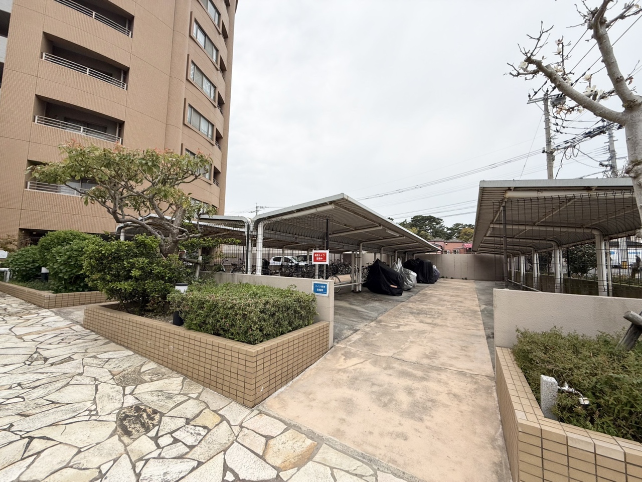 敷地内の屋根付き駐輪場・バイク置場です。